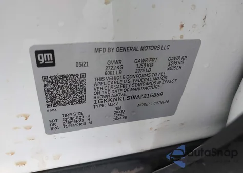 2021 GMC Acadia Fwd Sle из США, поврежденный, VIN 1GKKNKLS0MZ215869